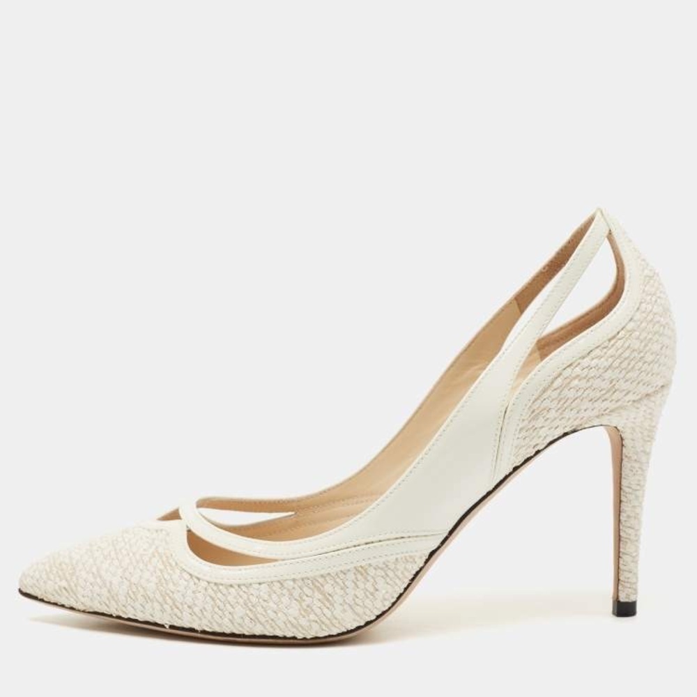 JIMMY CHOO Hickory Tweed Patent Leather Old Money Point-toe Pumps Heels Size 39 - Picture 2 of 16